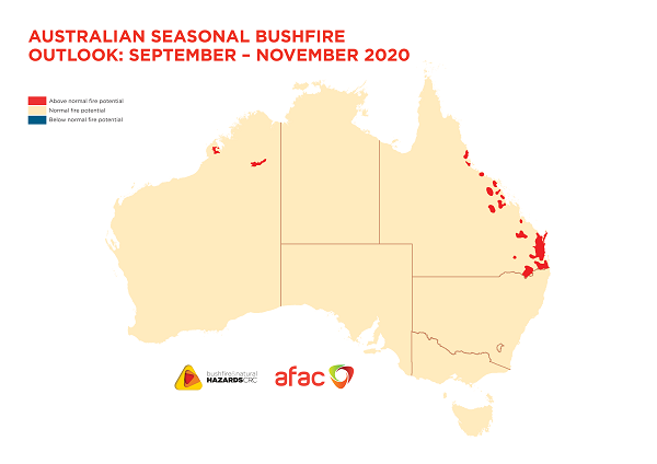 Map of Australia showing normal bushfire potential for nearly the whole country.